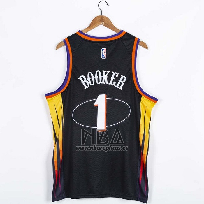 Camiseta Phoenix Suns Devin Booker NO 1 75th Anniversary 2022 Negro
